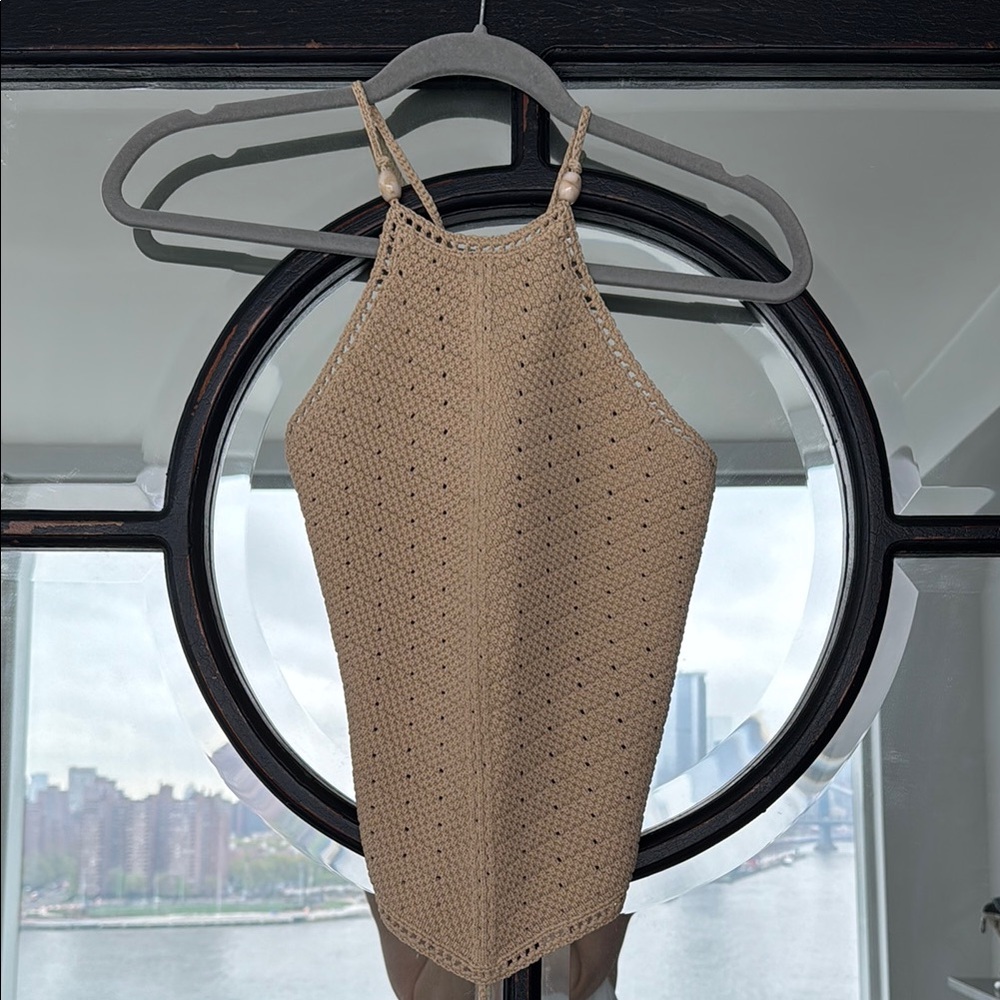 DISSH Tan Crochet Halter Top